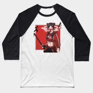 Japanese Samurai Girl Baseball T-Shirt